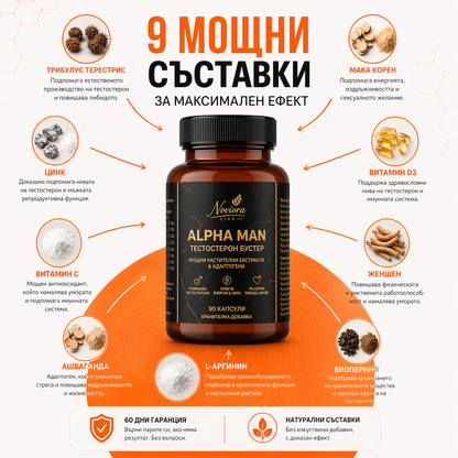 Alpha Man: Естествена Подкрепа за Енергия и Издръжливост - 90 Капсули