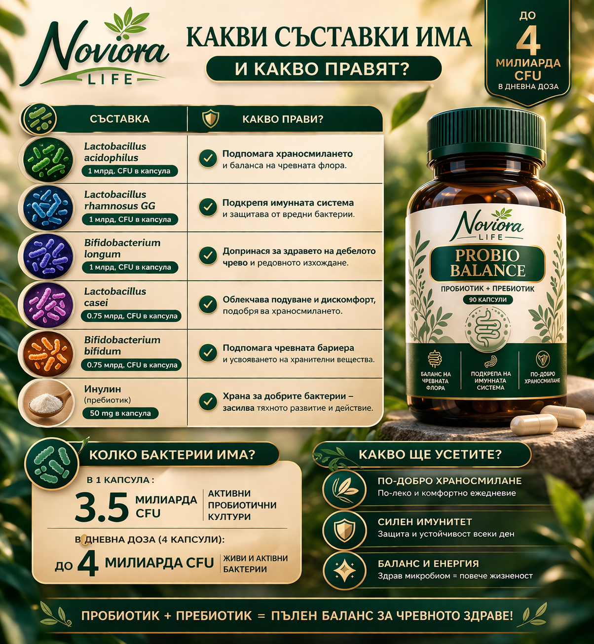 Noviora Life : Пробиотик + Пребиотик 90 капсули