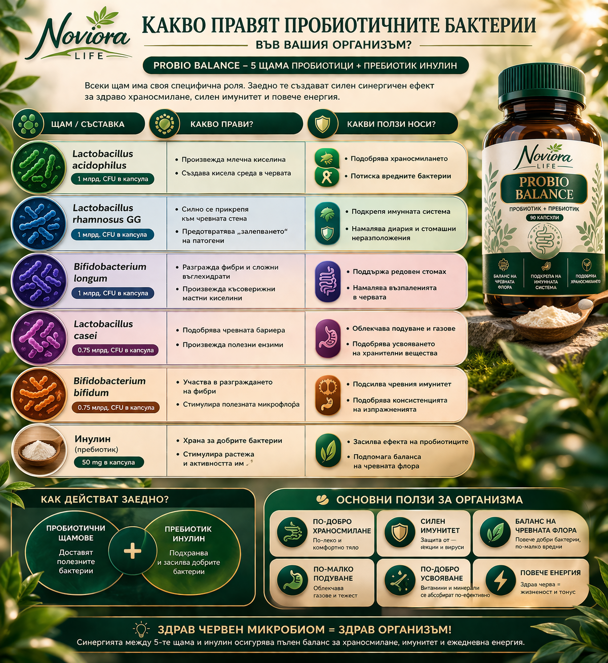 Noviora Life : Пробиотик + Пребиотик 90 капсули